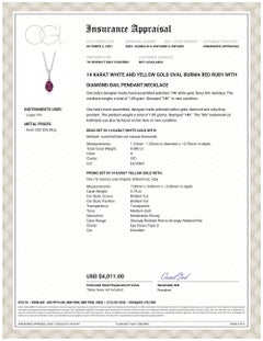 Oval Burma Red Ruby with Diamond Bail White and Yellow Gold Pendant Necklace
