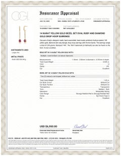 Bezel Set Burma Ruby Diamond 1.75 Carat 1.6 Inch Long Yellow Gold Earrings