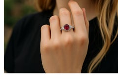Oval Burma Ruby Half Moon Diamonds 2.20 Carat Eighteen Karat White Gold Ring