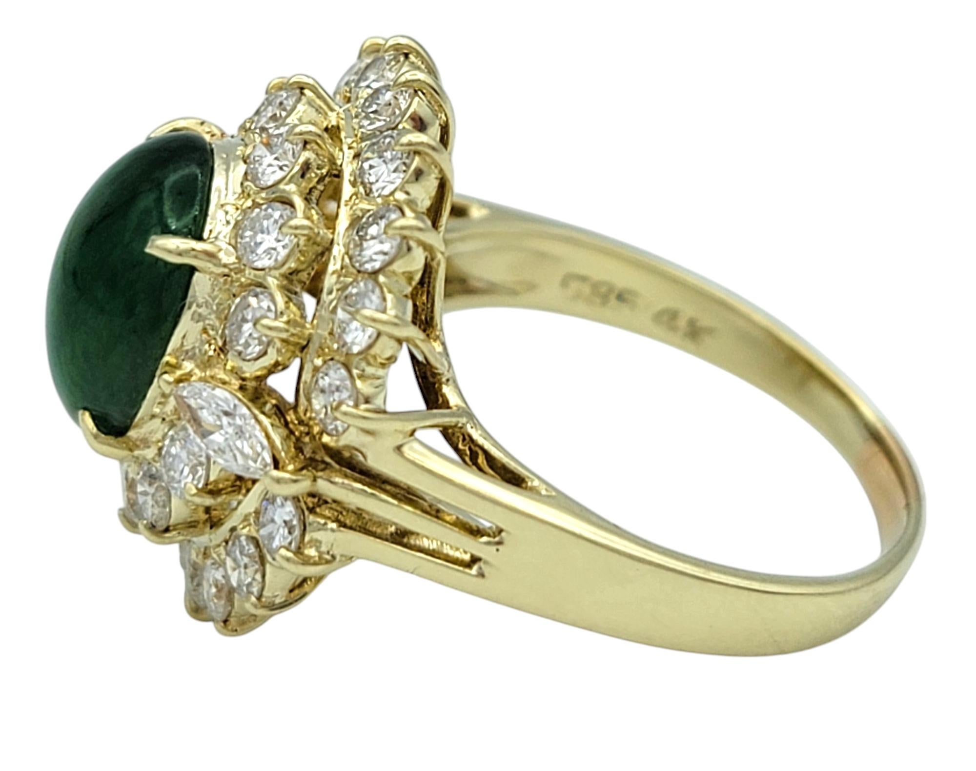 Oval Burmese Jade and Double Diamond Halo Cocktail Ring in 14 Karat Yellow Gold In Good Condition For Sale In Scottsdale, AZ