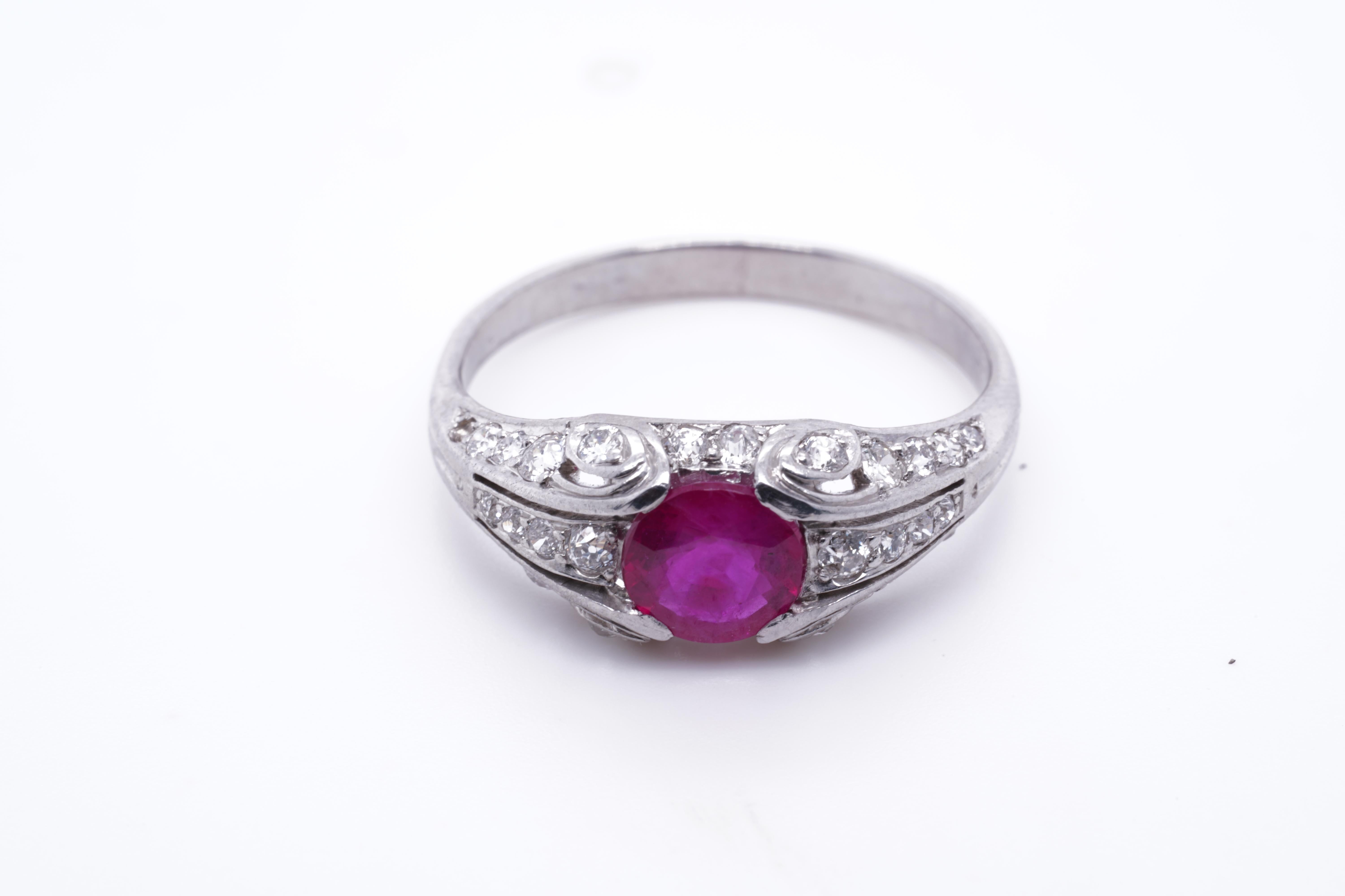 Oval Burmese Ruby and Diamond White Gold Bridal Engagement Ring 6