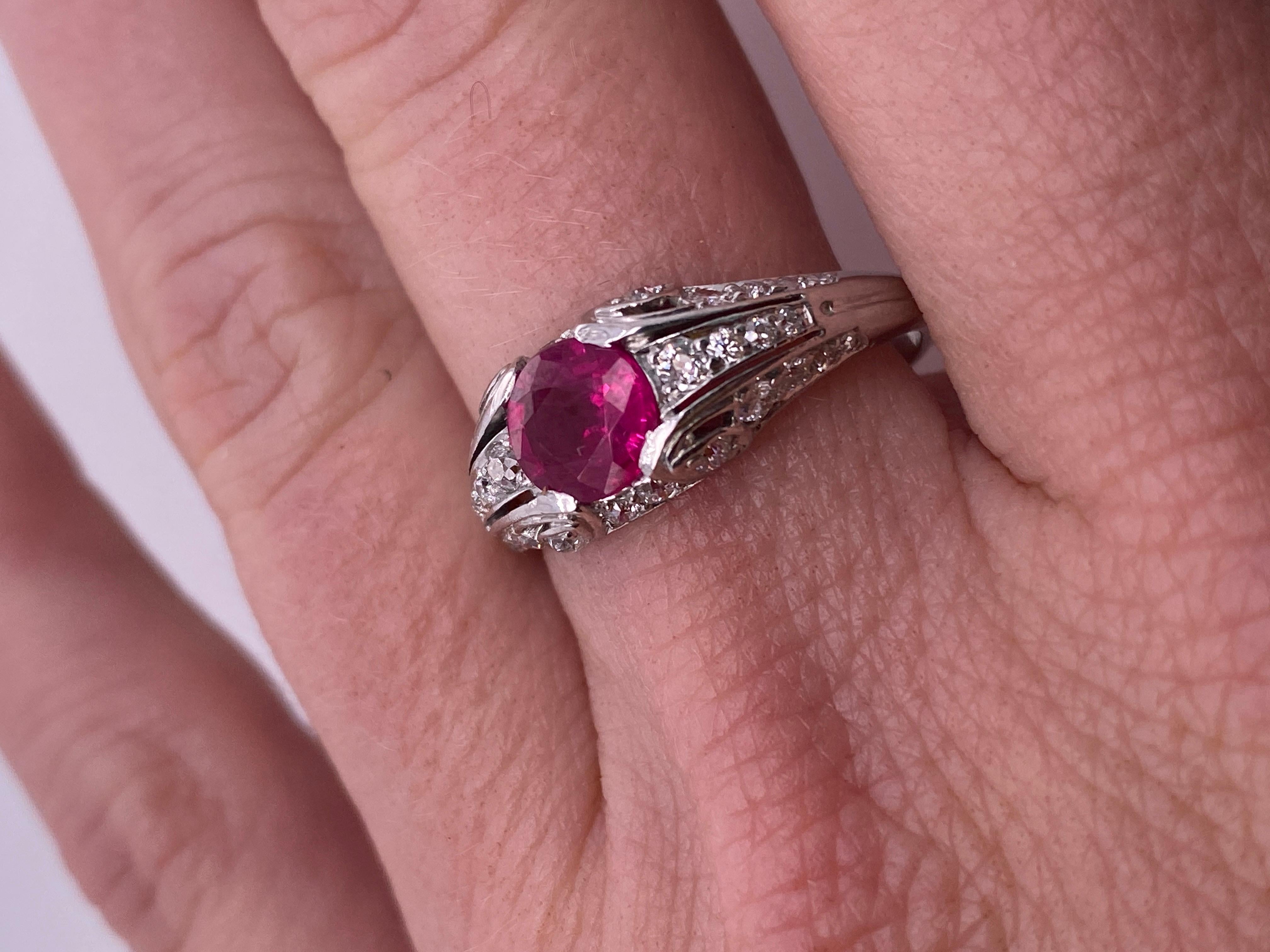 Romantic Oval Burmese Ruby and Diamond White Gold Bridal Engagement Ring
