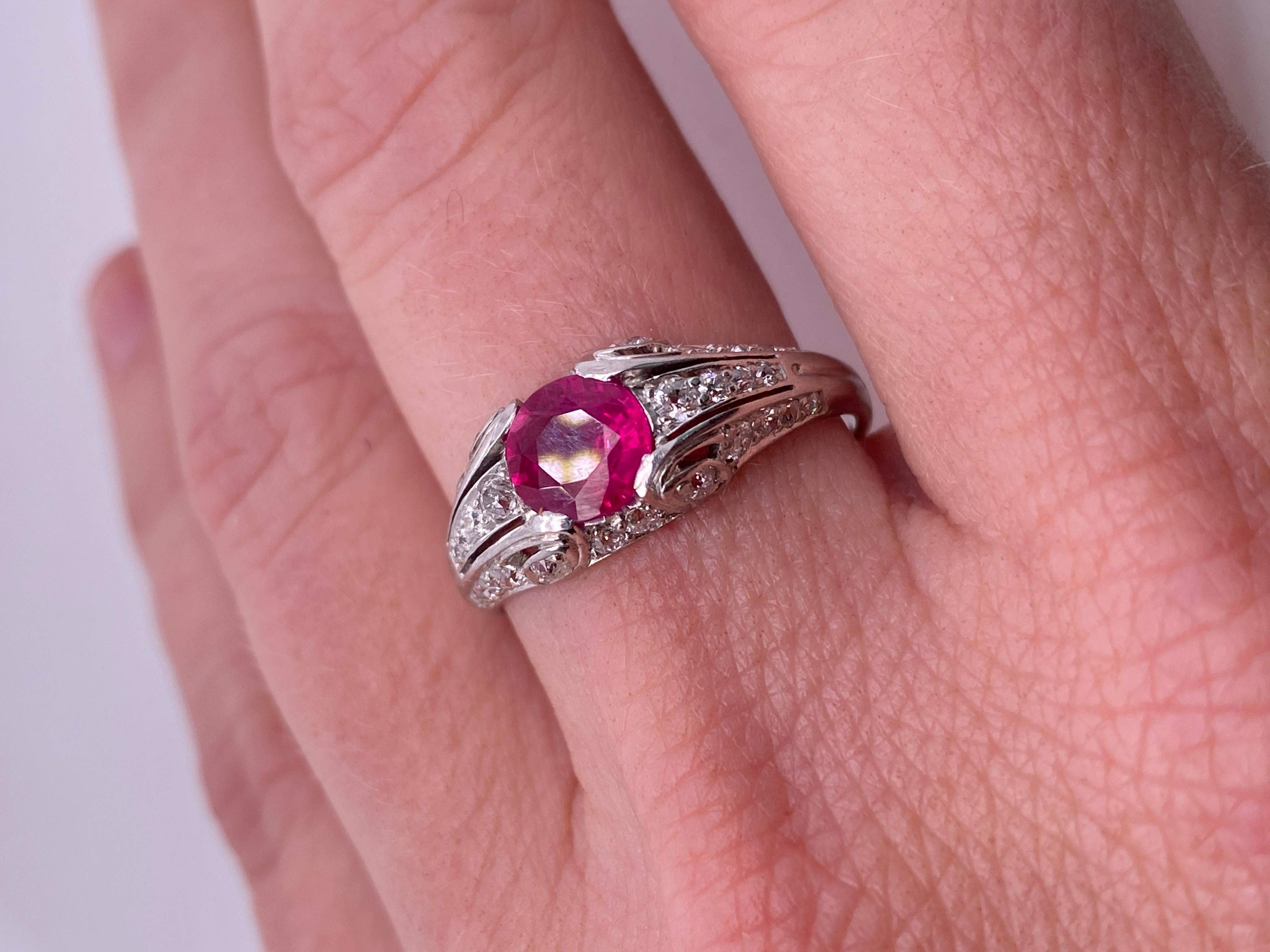 Women's Oval Burmese Ruby and Diamond White Gold Bridal Engagement Ring