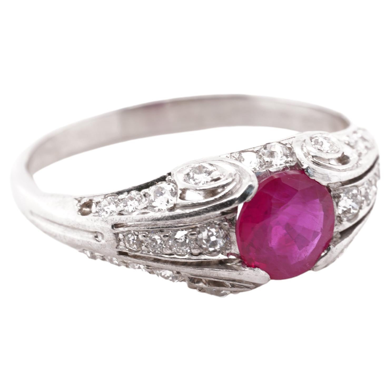 Oval Burmese Ruby and Diamond White Gold Bridal Engagement Ring