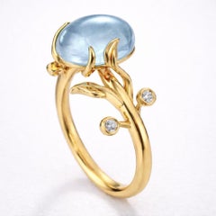 Bague aigue-marine ovale en or 14k