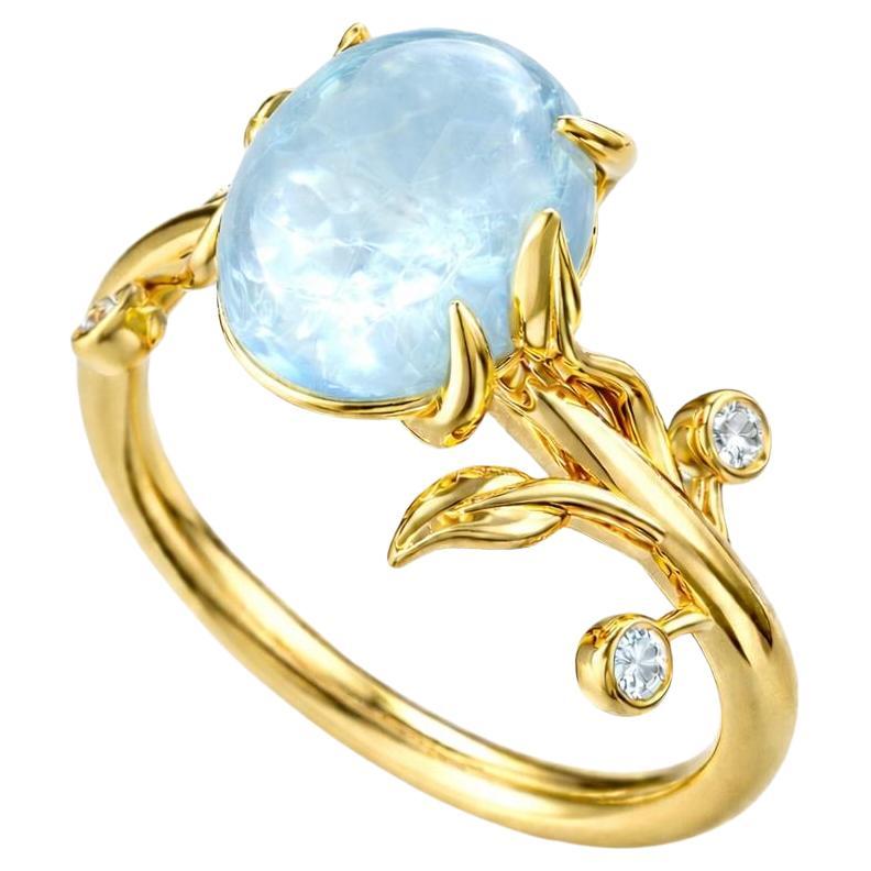 Im Angebot: Ovaler Cab-Aquamarin-Ring aus 14k Gold ()