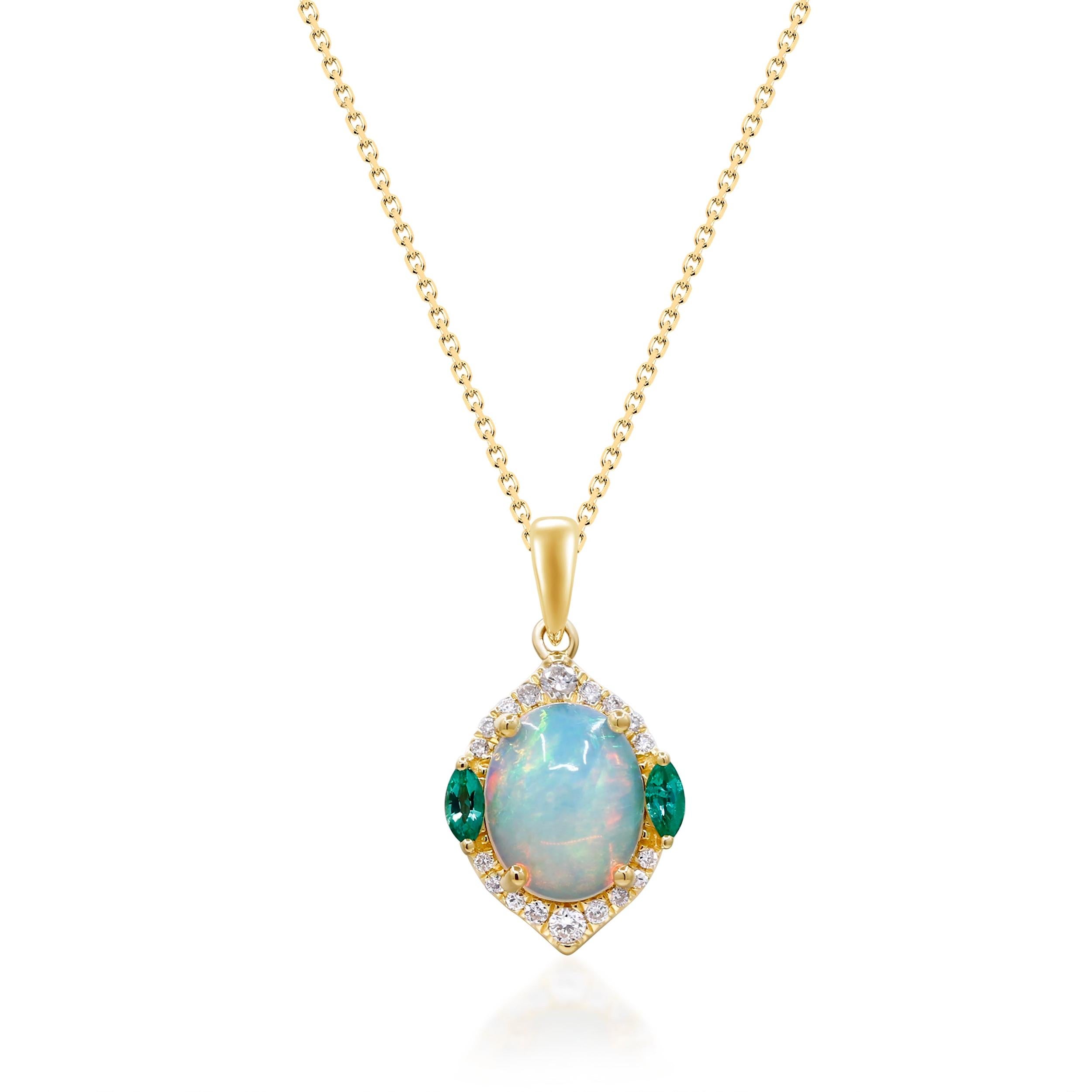 Taglio ovale Ciondolo ovale in oro giallo 14K con smeraldo e accenti di diamante. in vendita