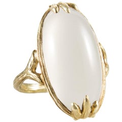 Gabrielle Sanchez Oval Cabachon Moonstone 18 Karat Textured Split Shank Ring