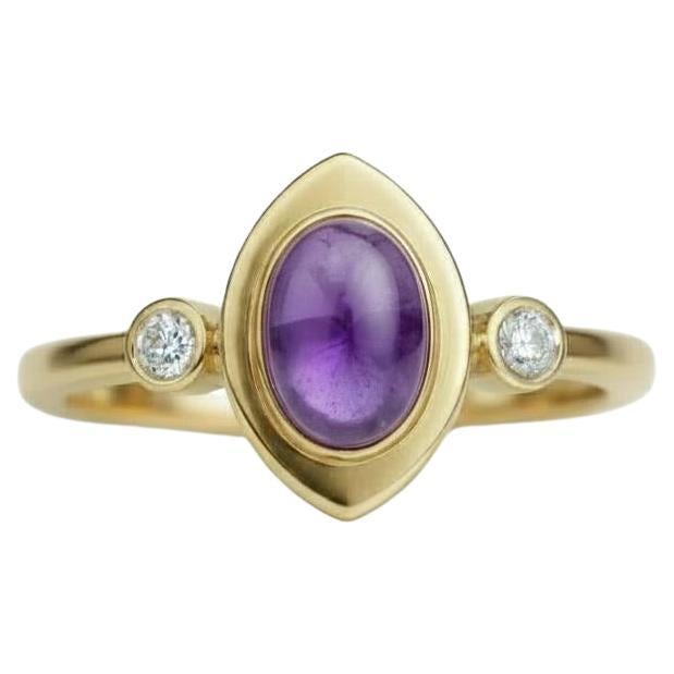 Oval cabochon amethyst 14k gold ring