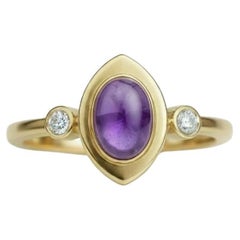 Oval cabochon amethyst 14k gold ring