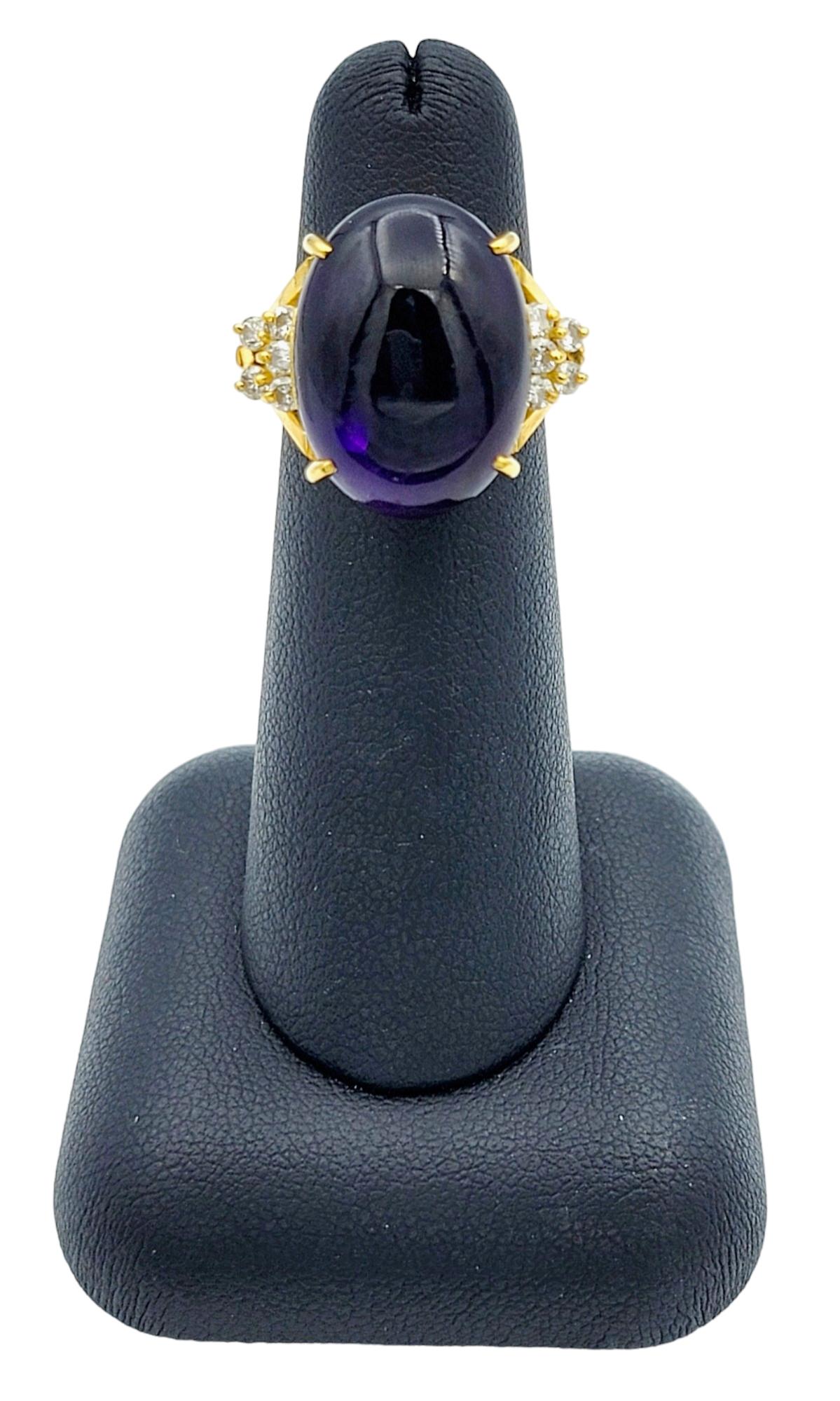 Oval Cabochon Amethyst and Diamond Cocktail Ring Set in 18 Karat Yellow Gold For Sale 2
