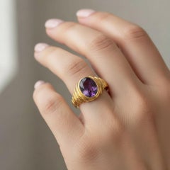 Oval Cabochon Amethyst Ring Silver, Gold