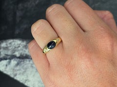 Oval Cabochon Blue Sapphire Diamond Ring in 18k Yellow Gold