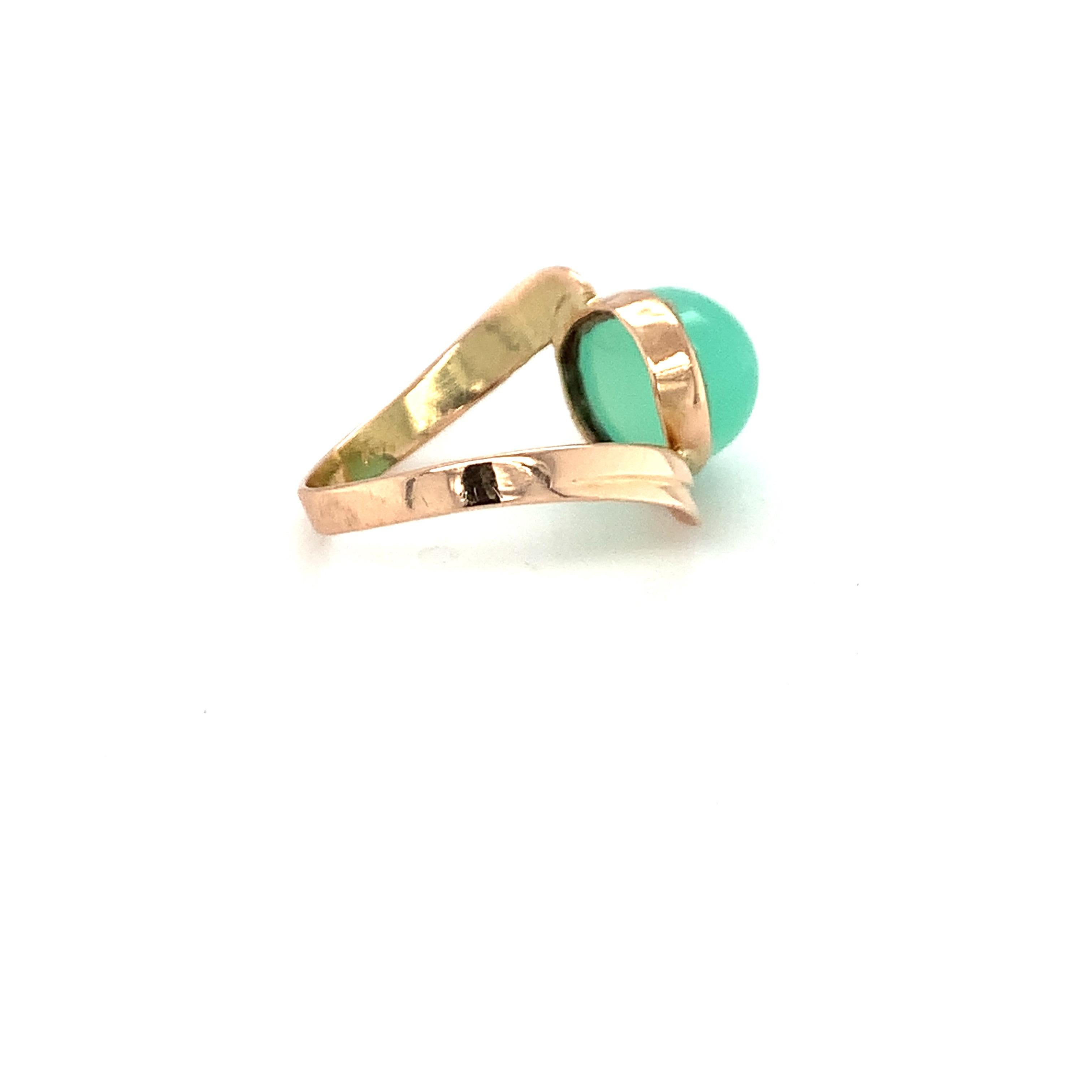 Hand cut and polished natural green chalcedony ring is crafted with hand in 14K yellow gold. 
Ideal for casual daily wear.
Image is enlarged to get a closer view.
Ethically sourced natural gem stone.