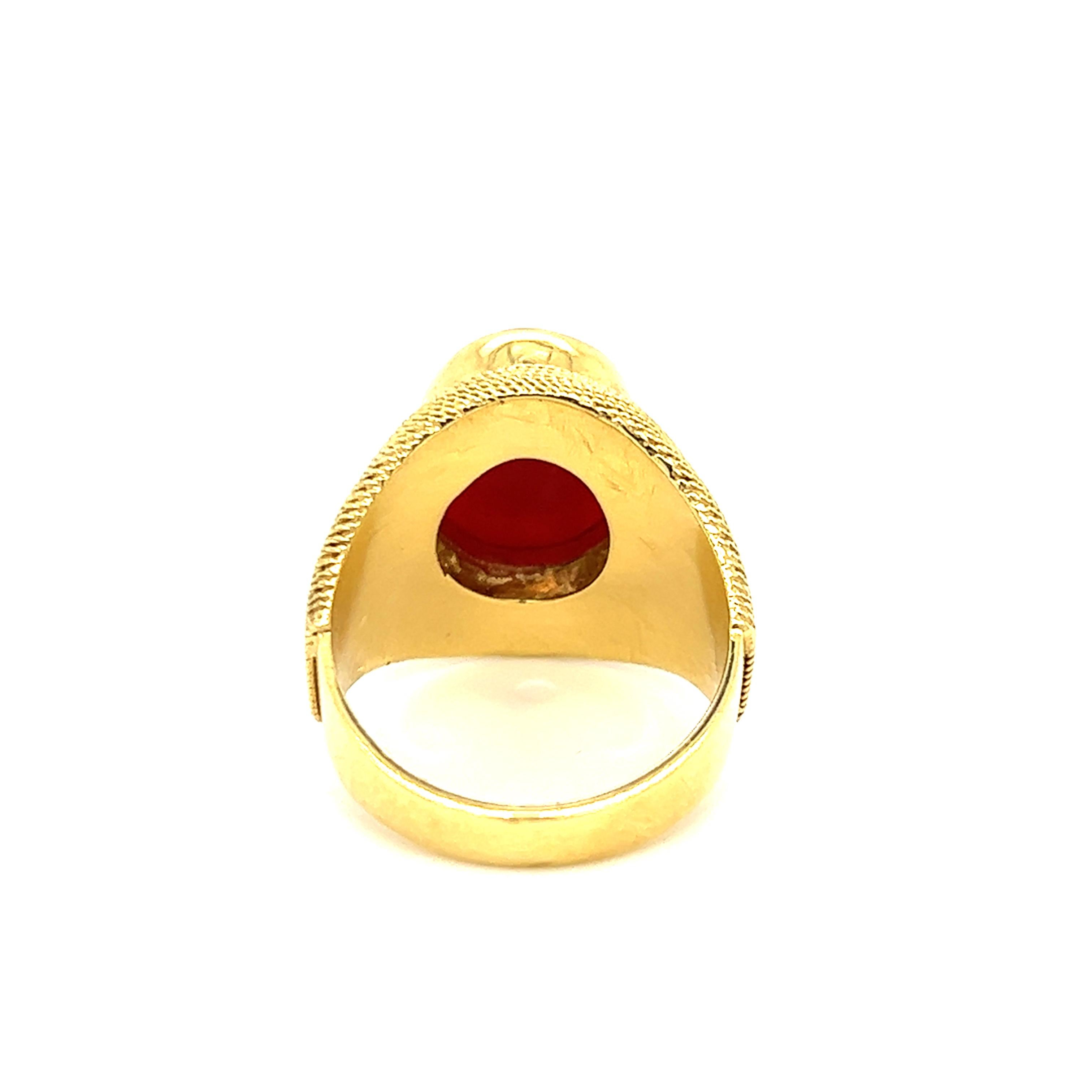 Contemporary Oval Cabochon Coral Rope Ring in 18K Yellow Gold