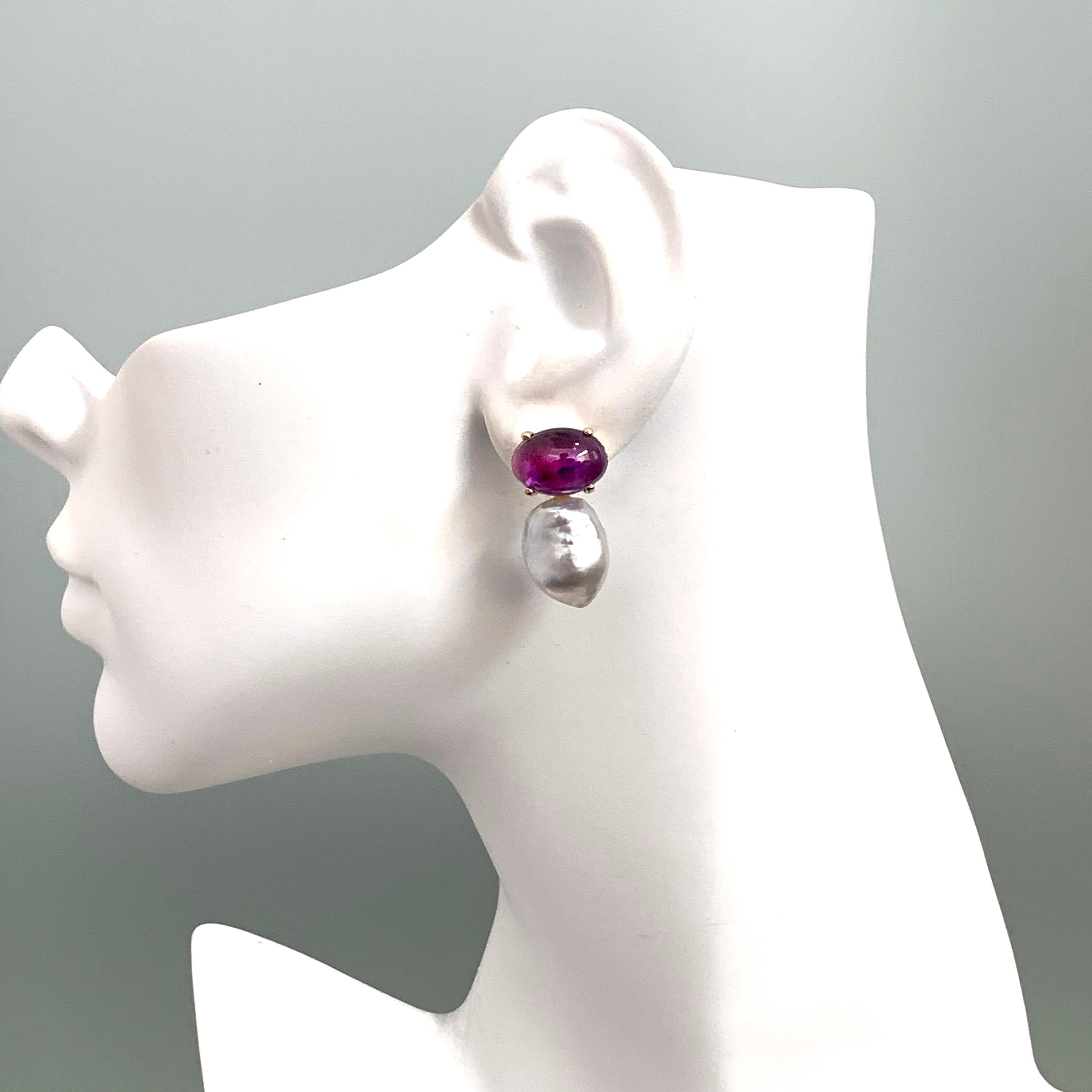 amethyst oval-shaped clover dangle earrings