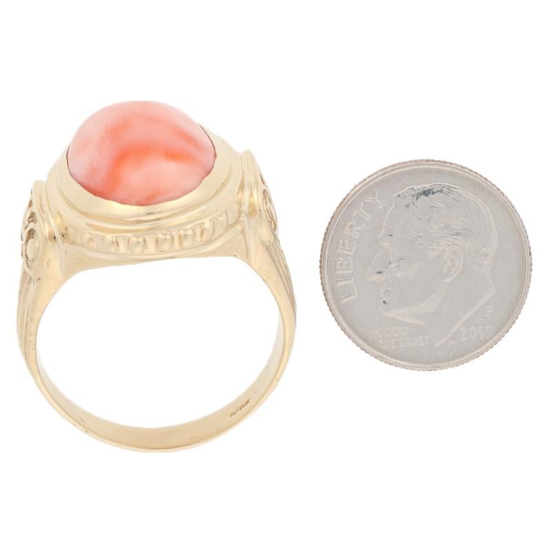 Women's Oval Cabochon Cut Coral Ring, 14 Karat Yellow Gold Cocktail Solitaire