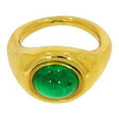 Oval Cabochon Cut Emerald Yellow Gold Ring