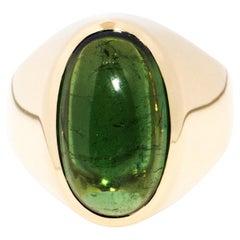 Oval Cabochon Cut Green Tourmaline Contemporary 18 Carat Gold Engagement Ring