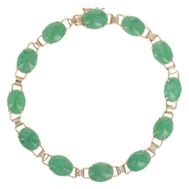 Oval Cabochon Cut Jadeite Bracelet, 14 Karat Yellow Gold Women's Link