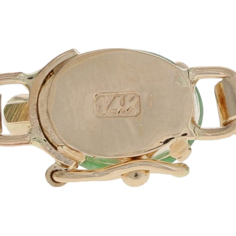 Women's or Men's Oval Cabochon Cut Jadeite Bracelet, 14 Karat Yellow Gold Women's Link