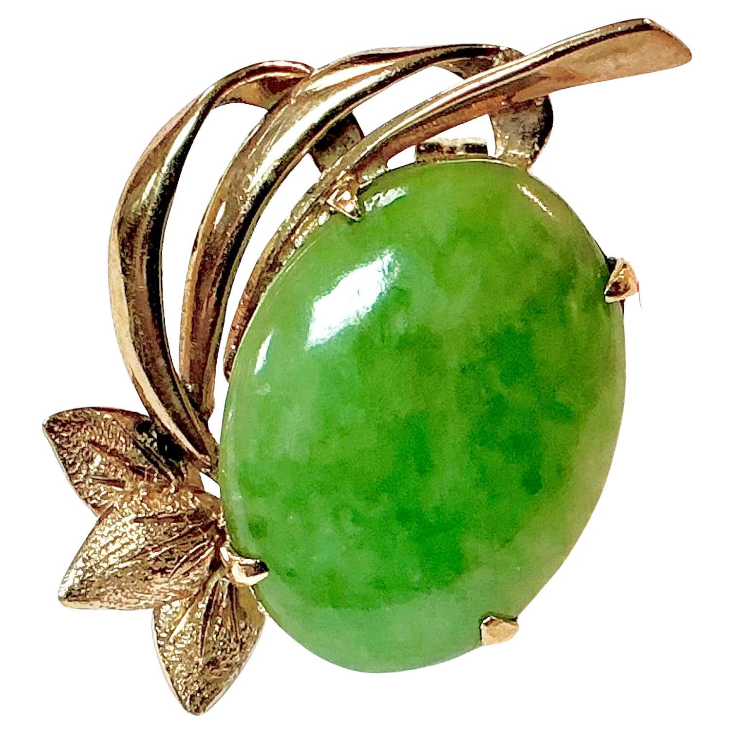 Modern Oval Cabochon Cut Jadeite Earrings, 14K Yellow Gold For Sale