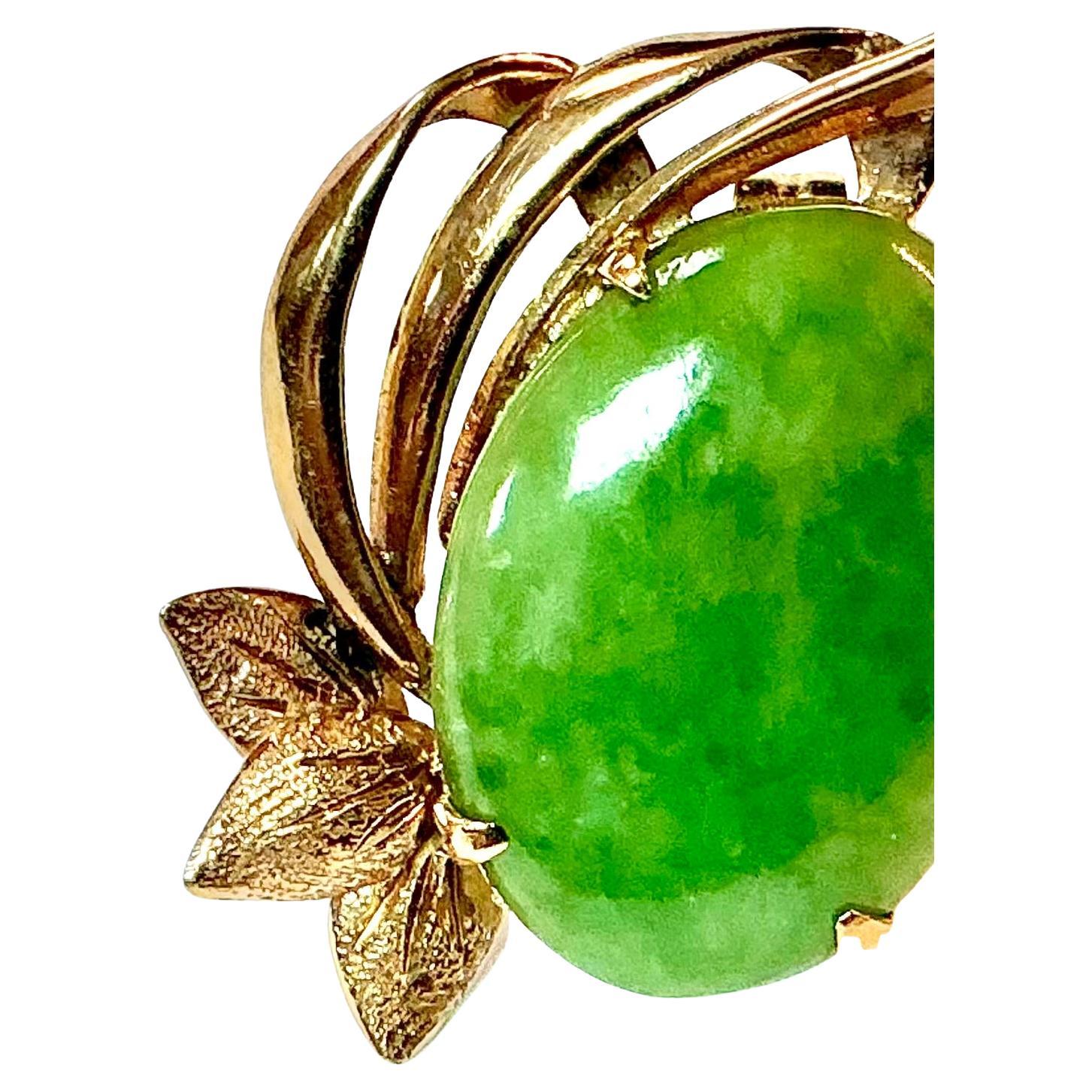 Women's or Men's Oval Cabochon Cut Jadeite Earrings, 14K Yellow Gold For Sale