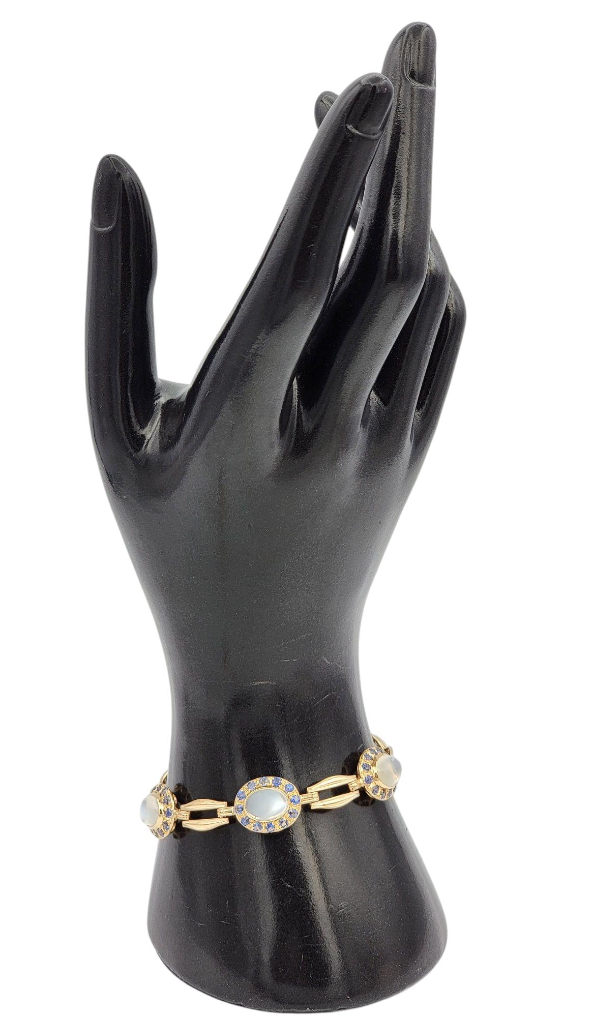 Bracciale con pietra di luna ovale tagliata a cabochon e zaffiro blu A Link Oro rosa 14 carati in vendita 4
