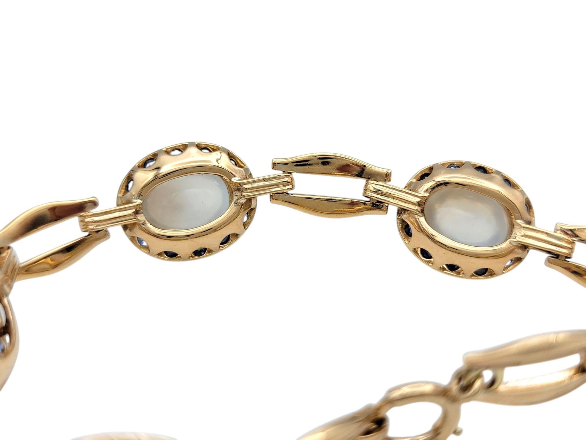 Bracciale con pietra di luna ovale tagliata a cabochon e zaffiro blu A Link Oro rosa 14 carati In condizioni buone in vendita a Scottsdale, AZ