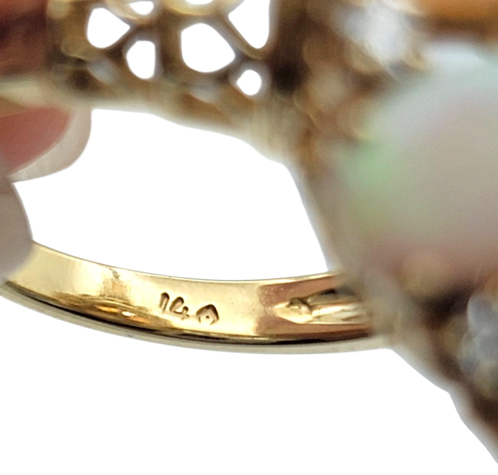 Oval Cabochon Cut Opal, Diamond & Ruby Cluster Flower Ring 14 Karat Yellow Gold In Good Condition For Sale In Scottsdale, AZ