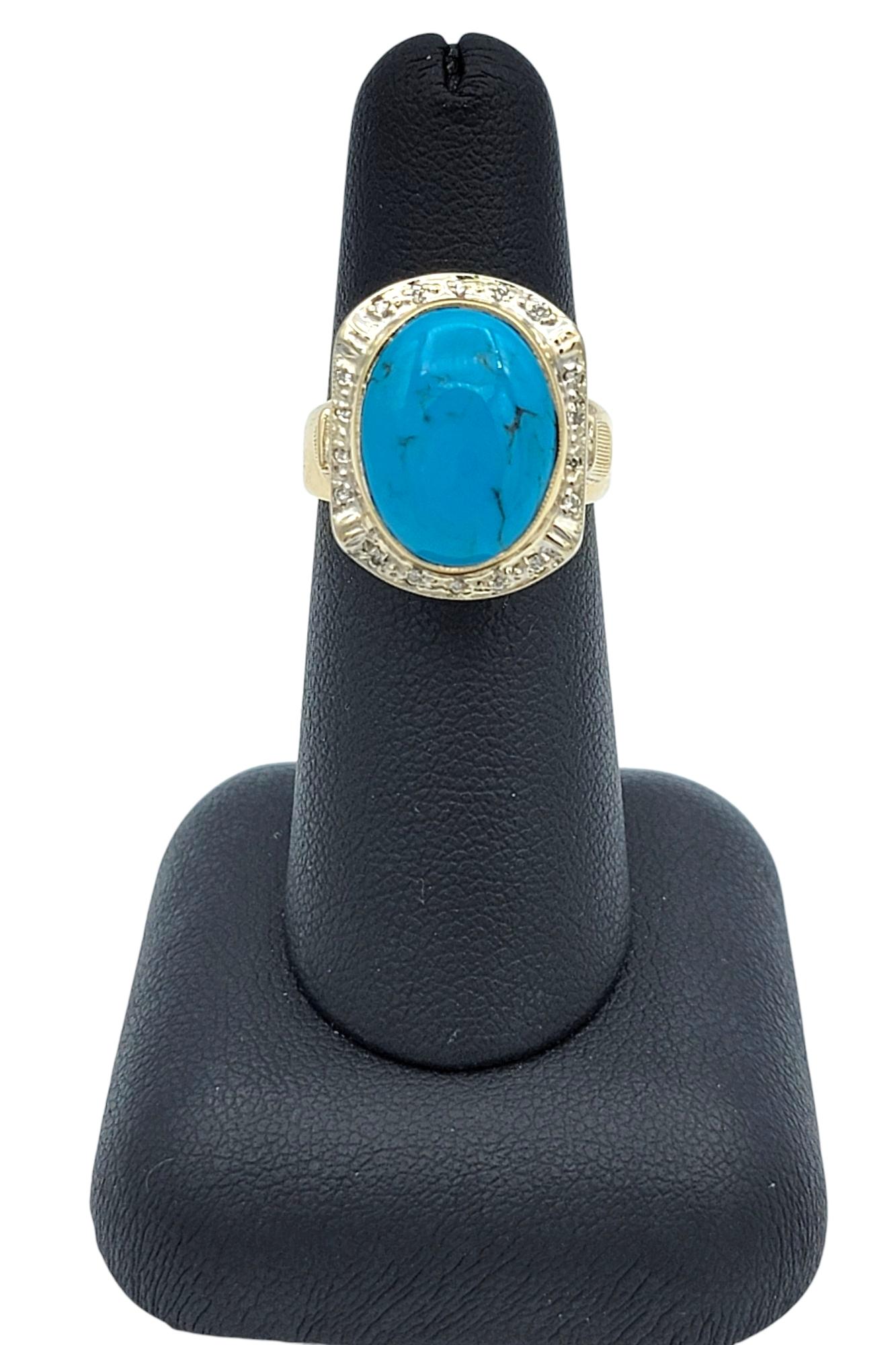 Bague cocktail en or jaune 14 carats avec turquoise ovale taillée en cabochon et diamants en vente 5