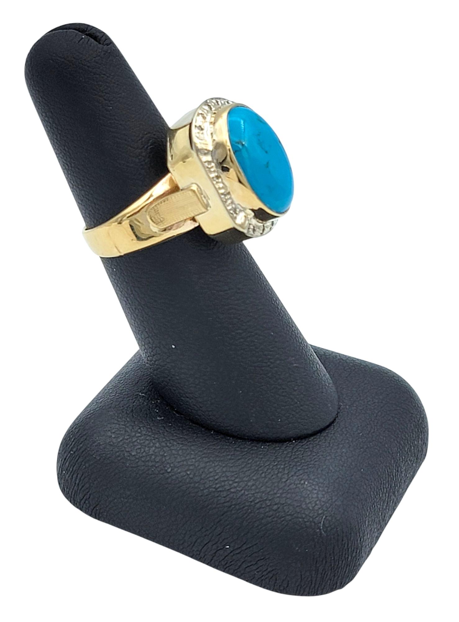 Bague cocktail en or jaune 14 carats avec turquoise ovale taillée en cabochon et diamants en vente 6
