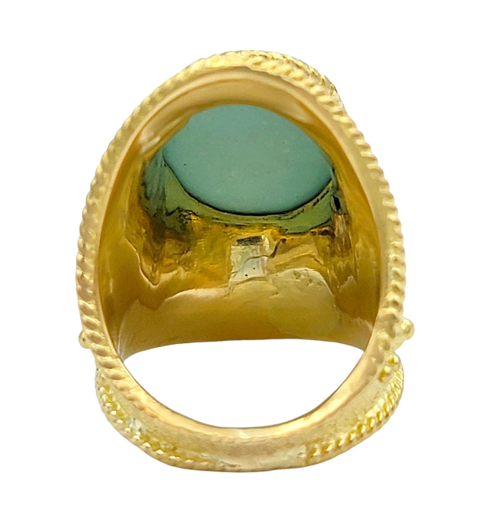 Bague cocktail de style étrusque en or 18 carats avec turquoise ovale taillée en cabochon en vente 2