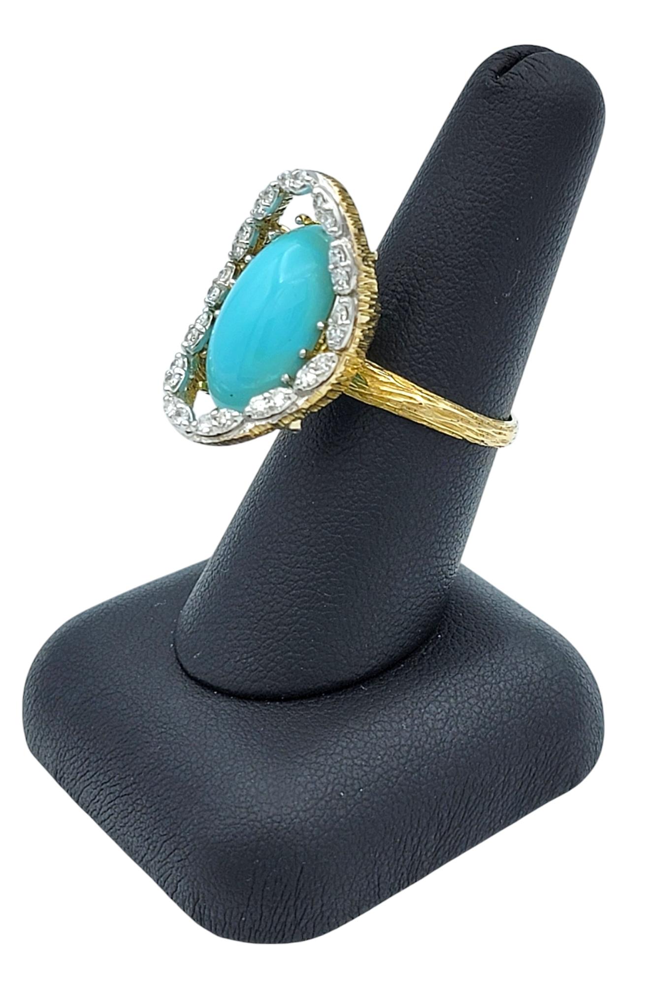 Anello cocktail con turchese ovale tagliato a cabochon e diamante a raggiera in oro 18 carati in vendita 7