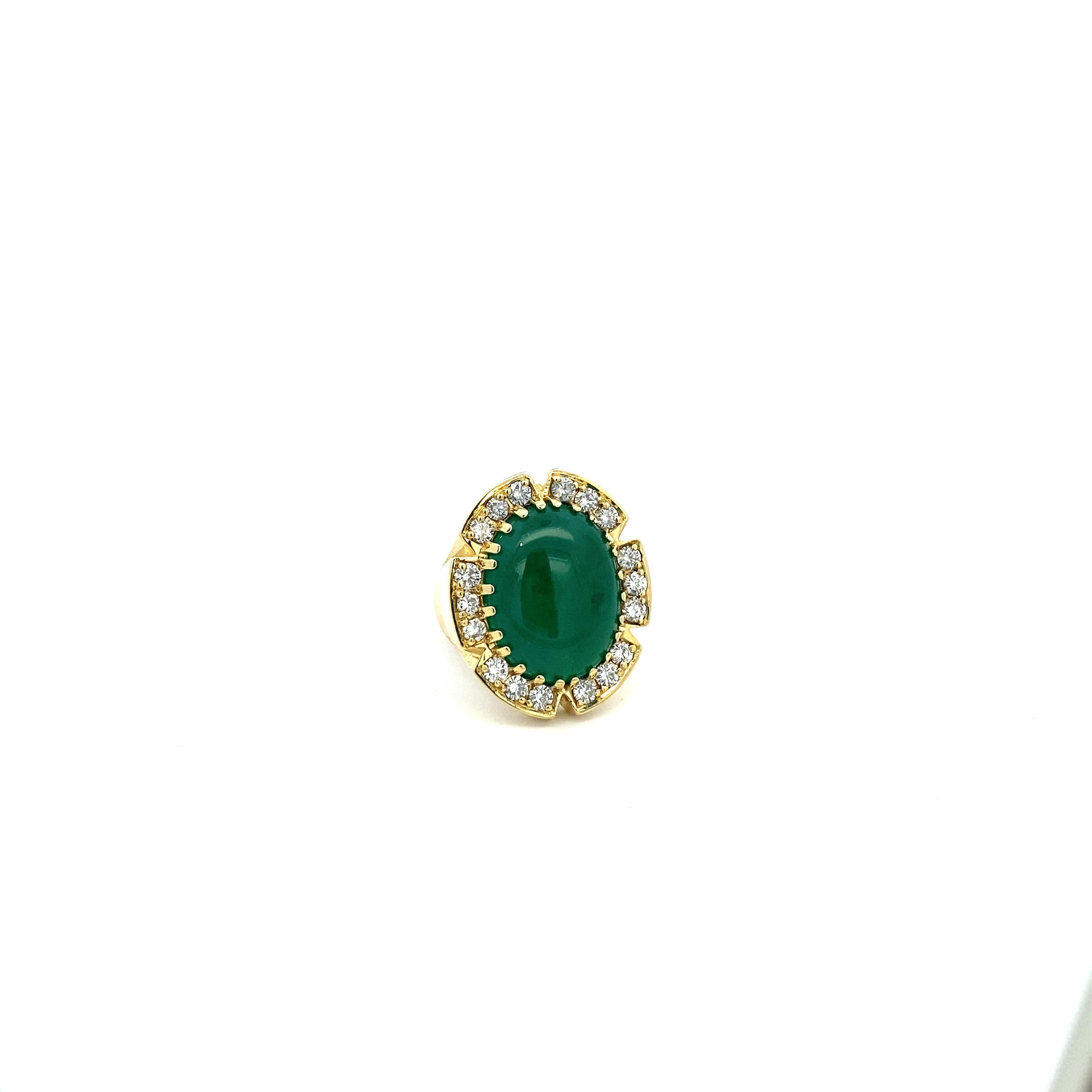 Modern Oval Cabochon Emerald and Diamond Custom Ring For Sale
