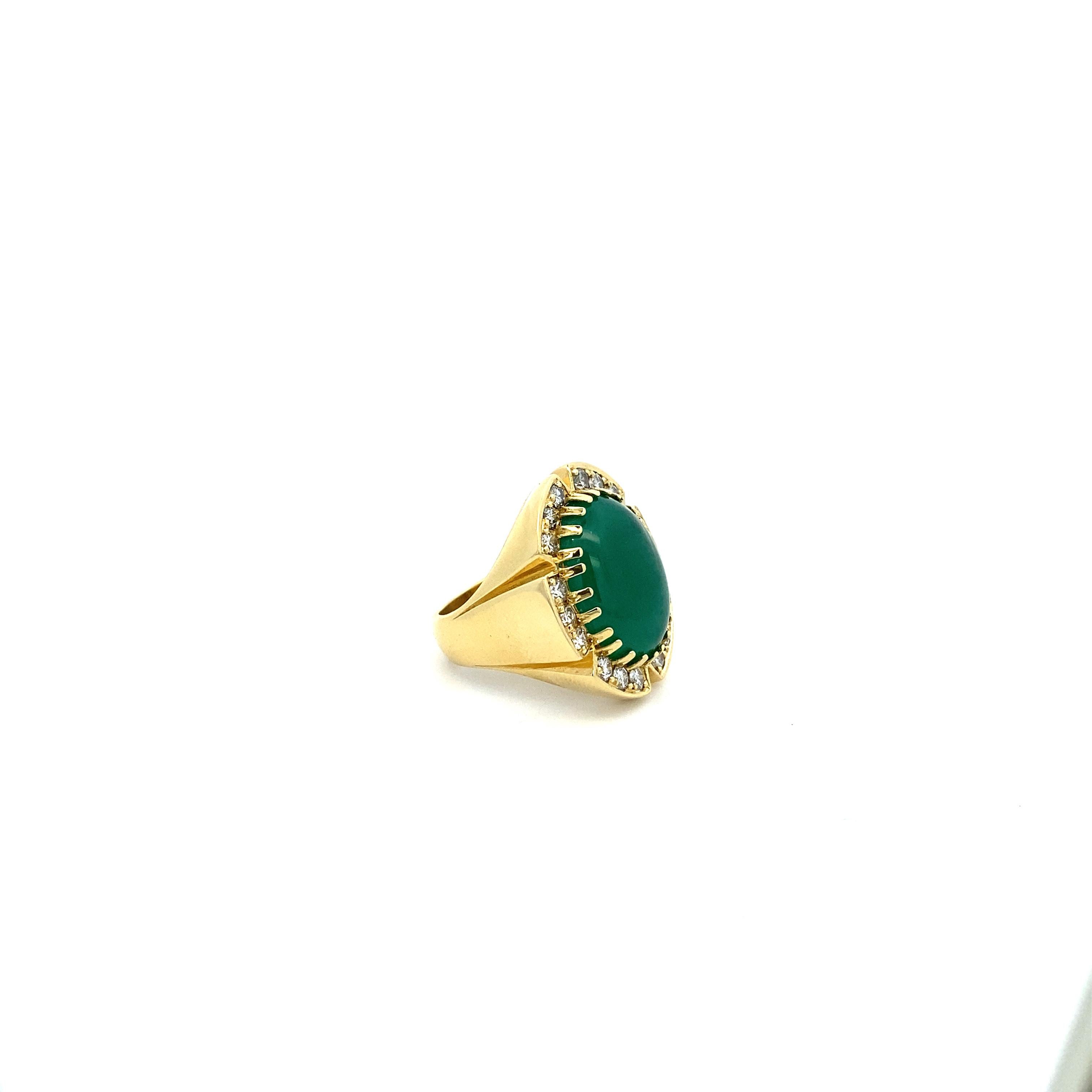 Oval Cabochon Emerald and Diamond Custom Ring In New Condition For Sale In DALLAS, TX