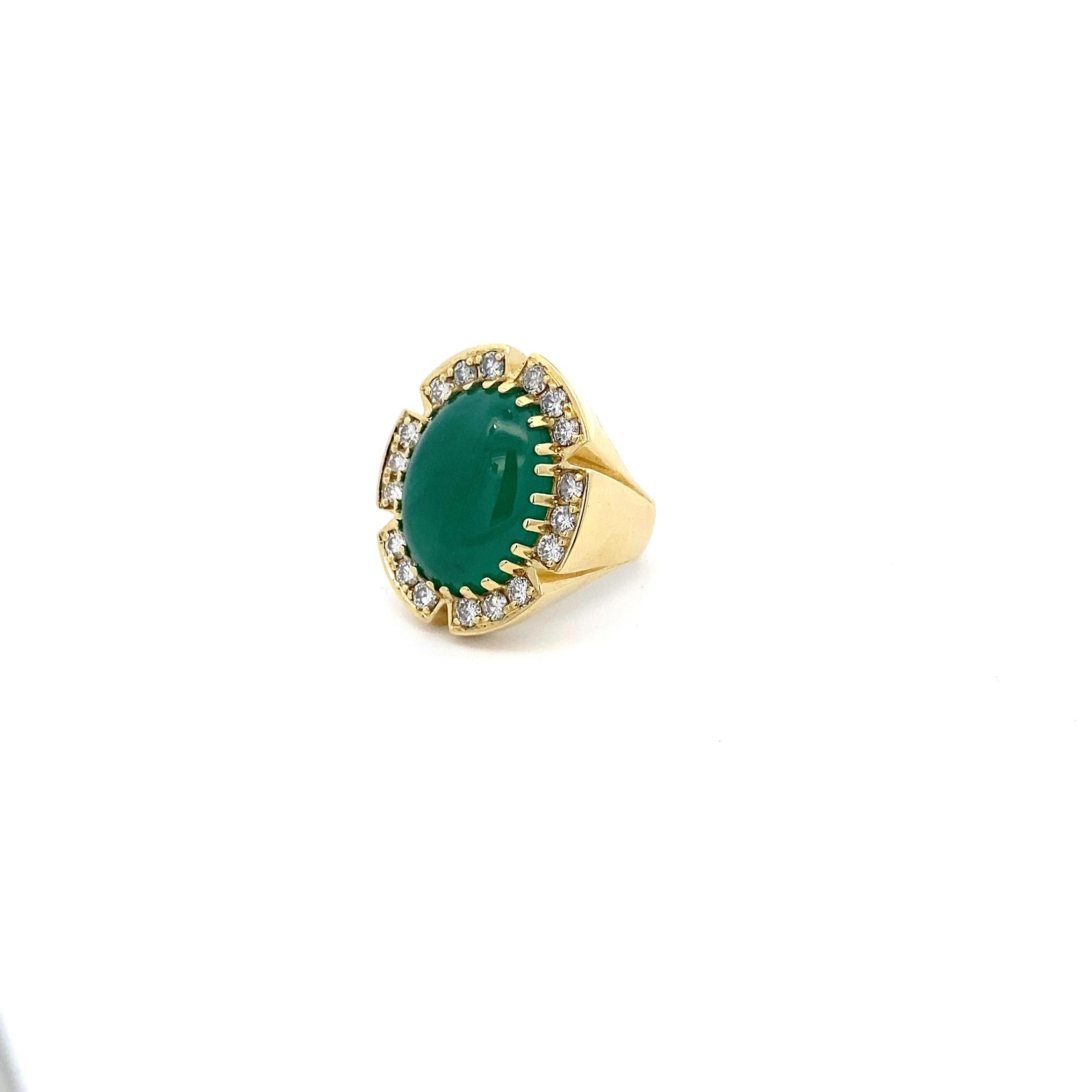 Oval Cabochon Emerald and Diamond Custom Ring For Sale 1