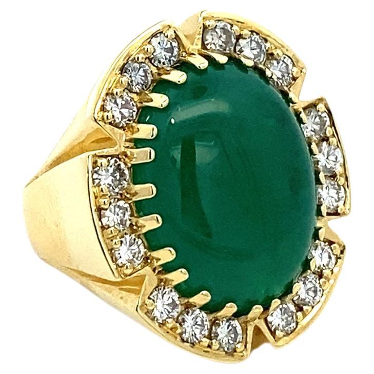 Oval Cabochon Emerald and Diamond Custom Ring For Sale