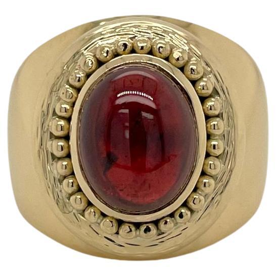 Oval Cabochon Garnet & 18K Yellow Gold Ring  For Sale