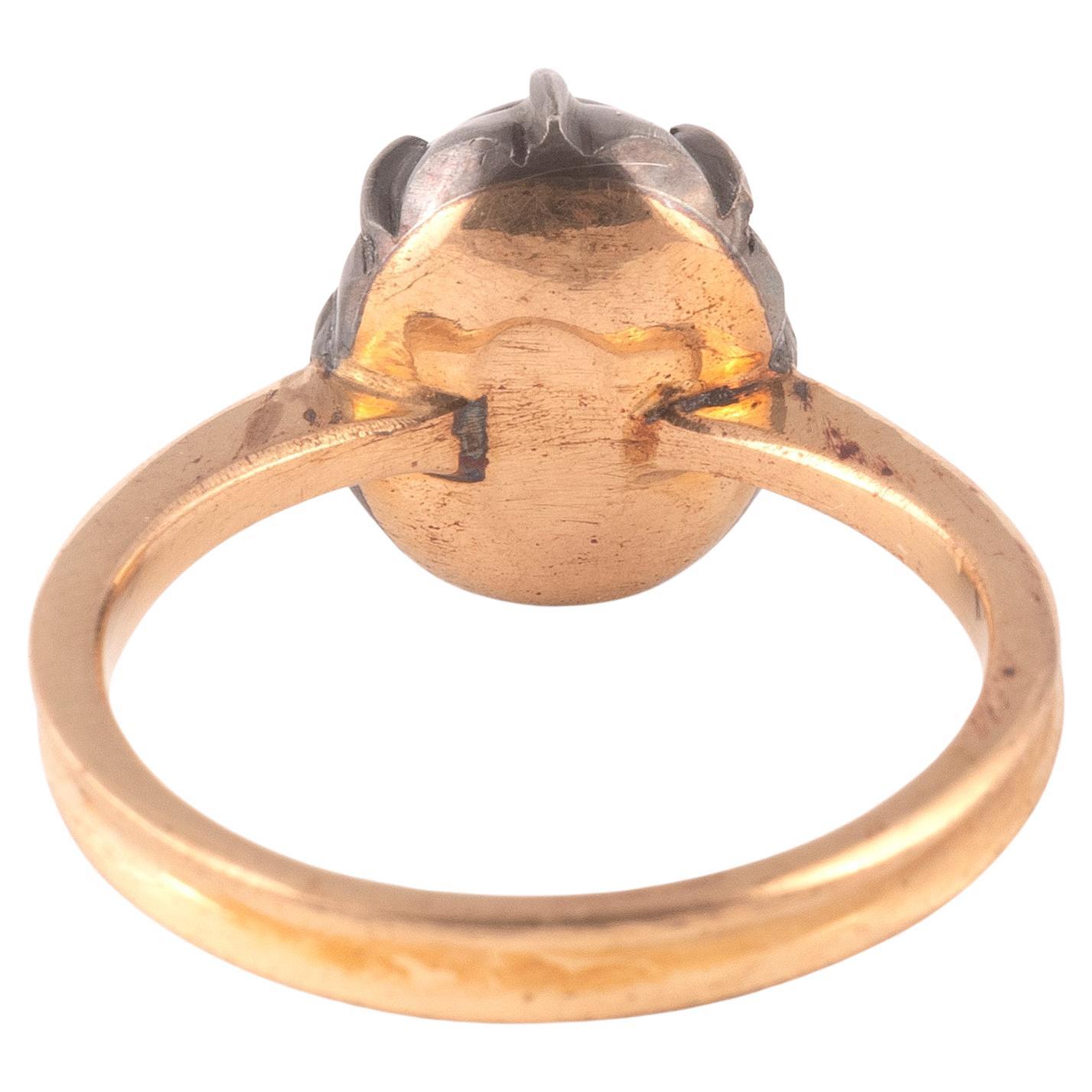 Oval Cabochon Garnet Georgian Revival Ring In Excellent Condition For Sale In Firenze, IT