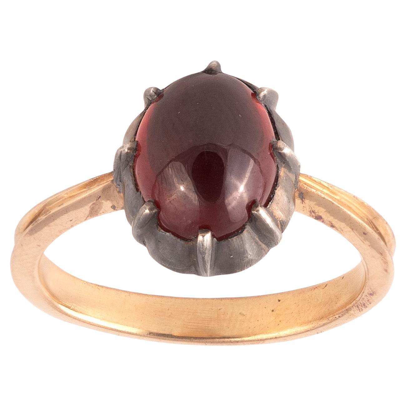 Women's or Men's Oval Cabochon Garnet Georgian Revival Ring For Sale