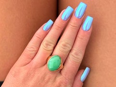 Oval Cabochon Green Jade Ring 14K Yellow Gold Size 12.5