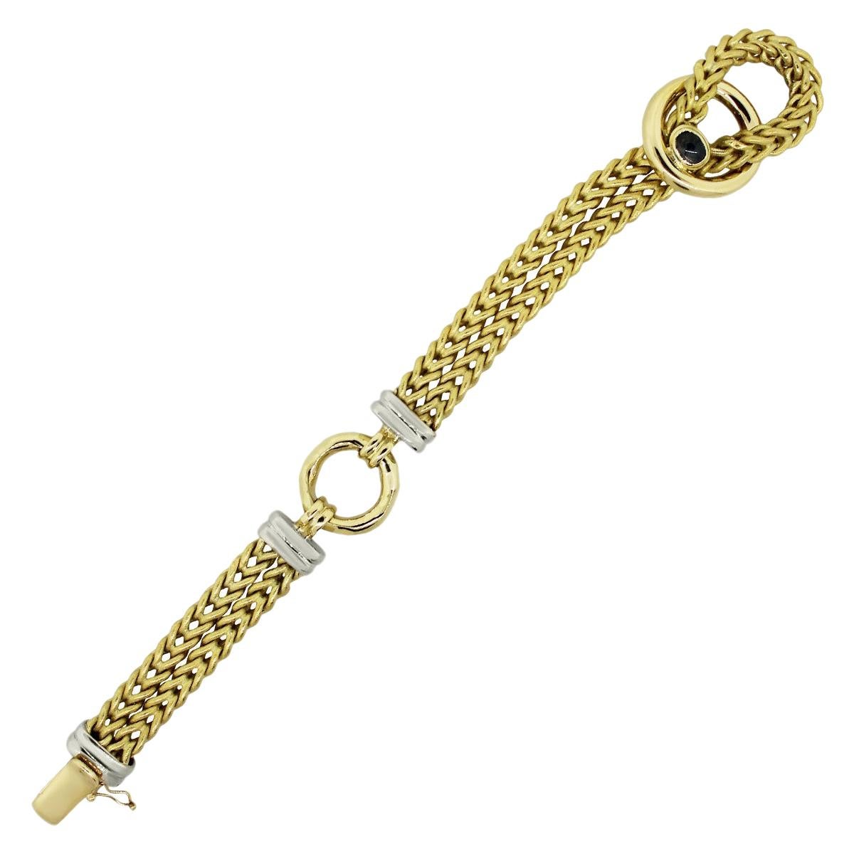 Oval Cabochon Iolite Double Woven Bracelet