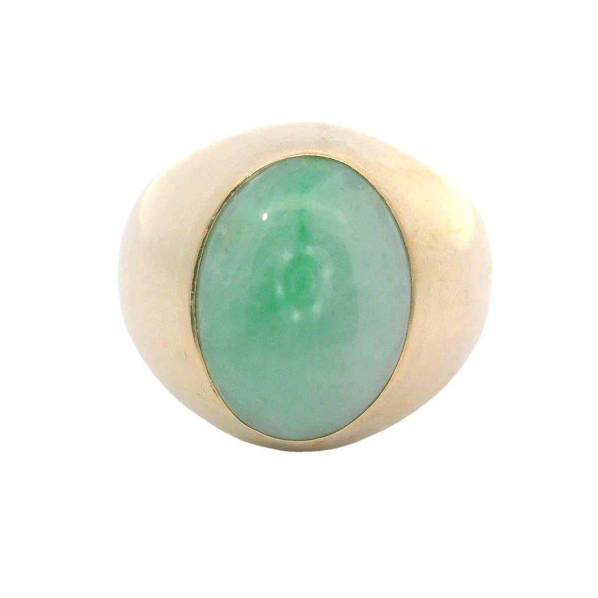 Ovaler Cabochon-Ring aus Jade und 14K Gelbgold im Vintage-Stil (Ovalschliff)