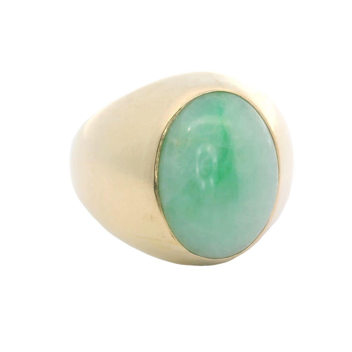 Ovaler Cabochon-Ring aus Jade und 14K Gelbgold im Vintage-Stil Damen