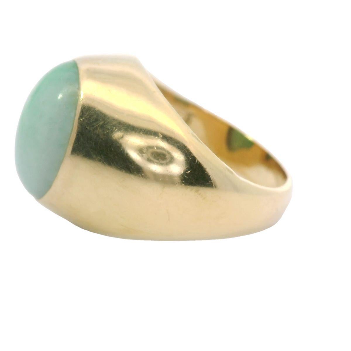 Ovaler Cabochon-Ring aus Jade und 14K Gelbgold im Vintage-Stil 1