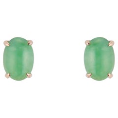 Oval Cabochon Jade Yellow Gold Stud Earrings