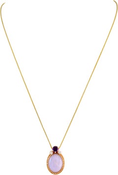 Oval Cabochon Lavender Jade Amethyst Diamond Yellow Gold Pendant