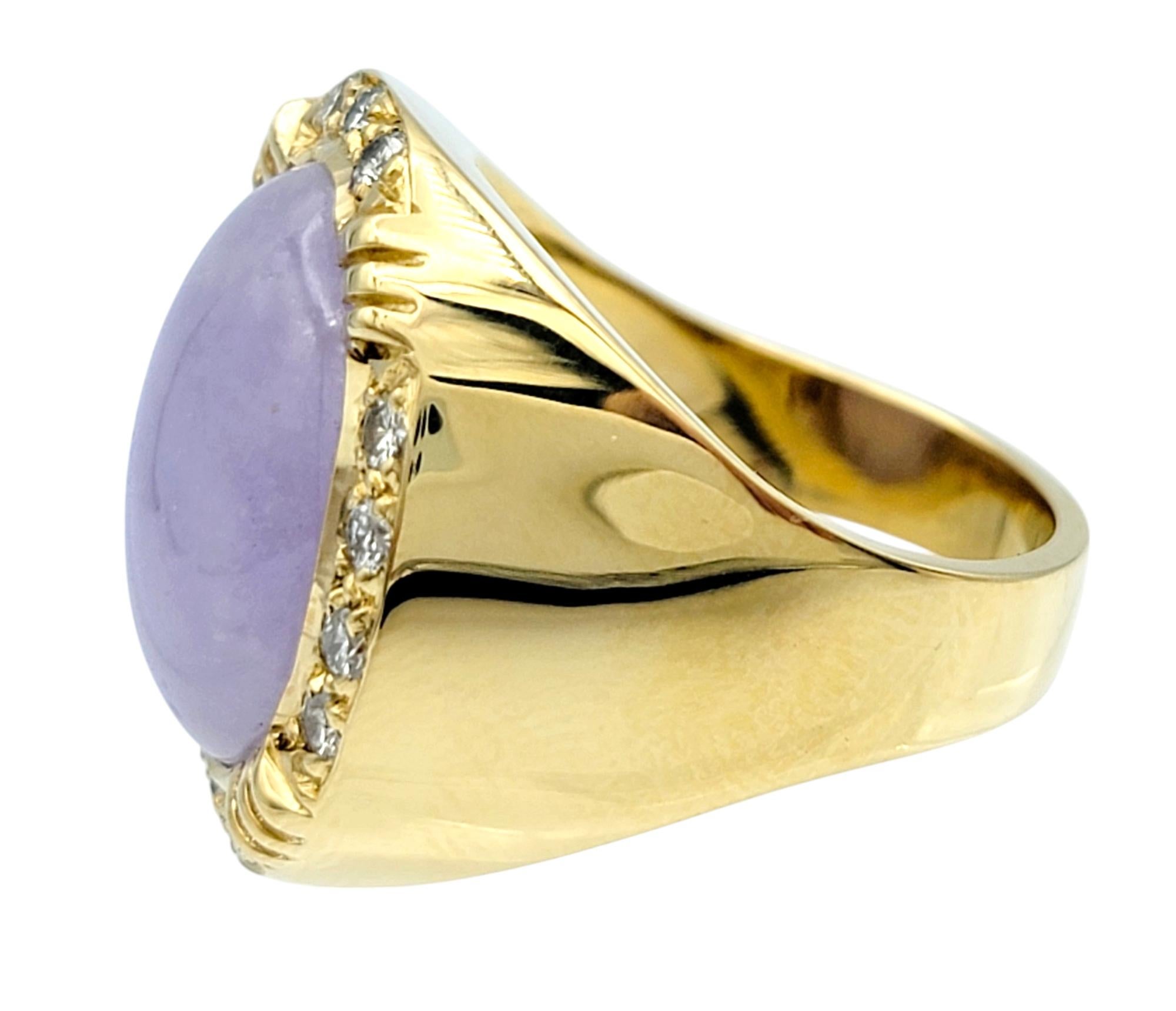 Women's Oval Cabochon Light Purple Jade Cocktail Ring with Diamonds in 18 Karat Gold For Sale