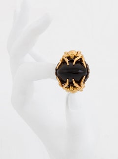 Oval Cabochon Onyx and Silver with Gold LARGE SPIDER Ring by John Landrum Bryant